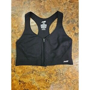Avia‎ Ladies Zip Front Sports Bra  XXL- 2XG Black No Pads